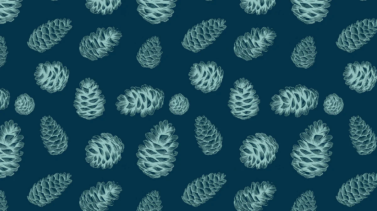 Teal Pine Cone Pattern Mural Wallpaper —Whimsical Woodland Motif Mural Wallpaper - room preview 02