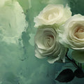 White Rose Oil Painting Mural Wallpaper in Moody Sage Green Mural Wallpaper - room preview 02