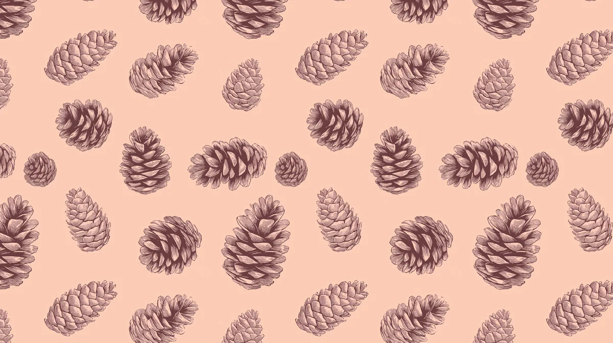 Vintage Pinecone Etching Mural Wallpaper — Soft Peach & Brown Mural Wallpaper - room preview 02