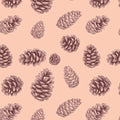 Vintage Pinecone Etching Mural Wallpaper — Soft Peach & Brown Mural Wallpaper - room preview 02