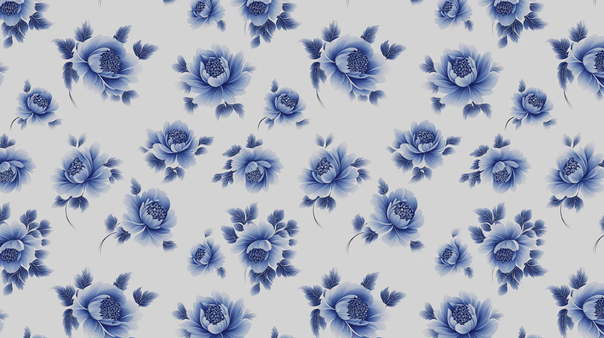 Indigo Peony Blossom Mural Wallpaper — Classic Floral Art Mural Wallpaper - room preview 02