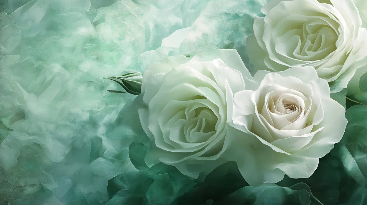 Ethereal White Rose Garden Mural Wallpaper - room preview 02