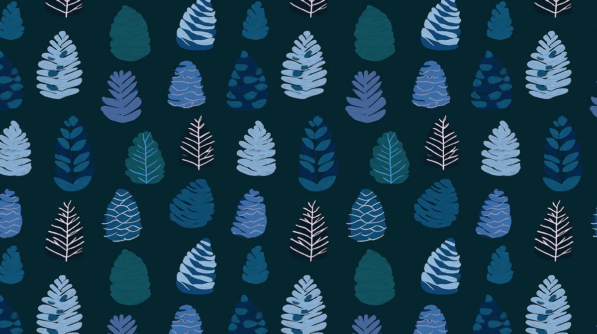 Midnight Woodland Pinecone Mural Wallpaper — Whimsical Forest Motif Mural Wallpaper - room preview 02