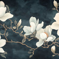 Large Scale Magnolia Mural Wallpaper in Midnight Blue Mural Wallpaper - room preview 02