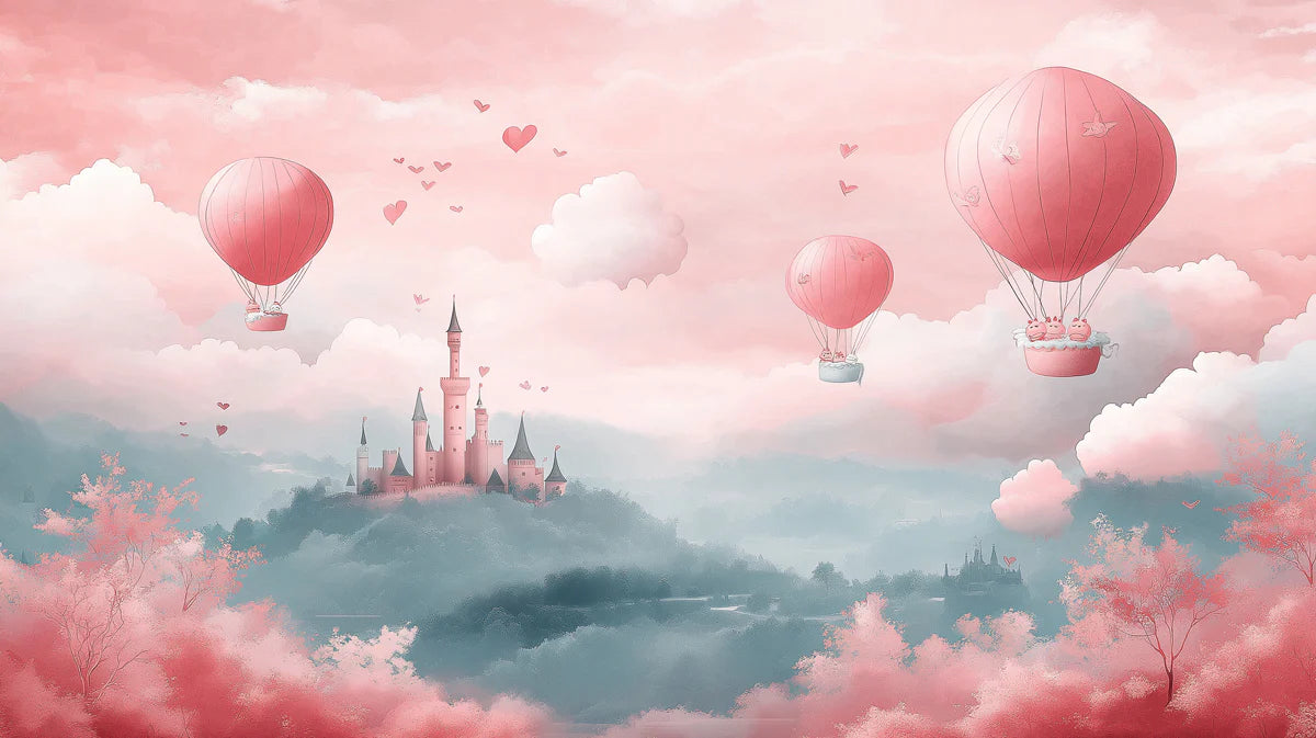 Floating Castle and Hot Air Balloons Mural Wallpaper - room preview 02