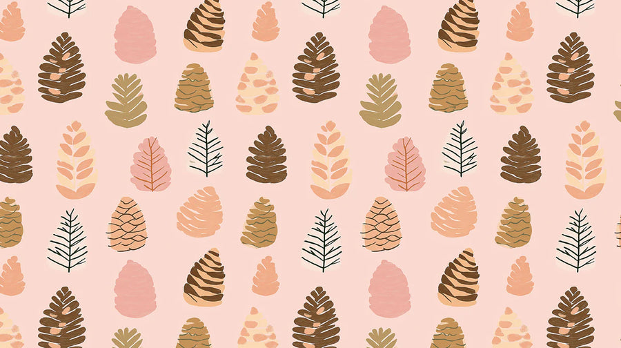 Nature Wallpaper Mural – Natural Wall Mural – Hand-Drawn Pinecone Botanical — Blush Pink printable artwork