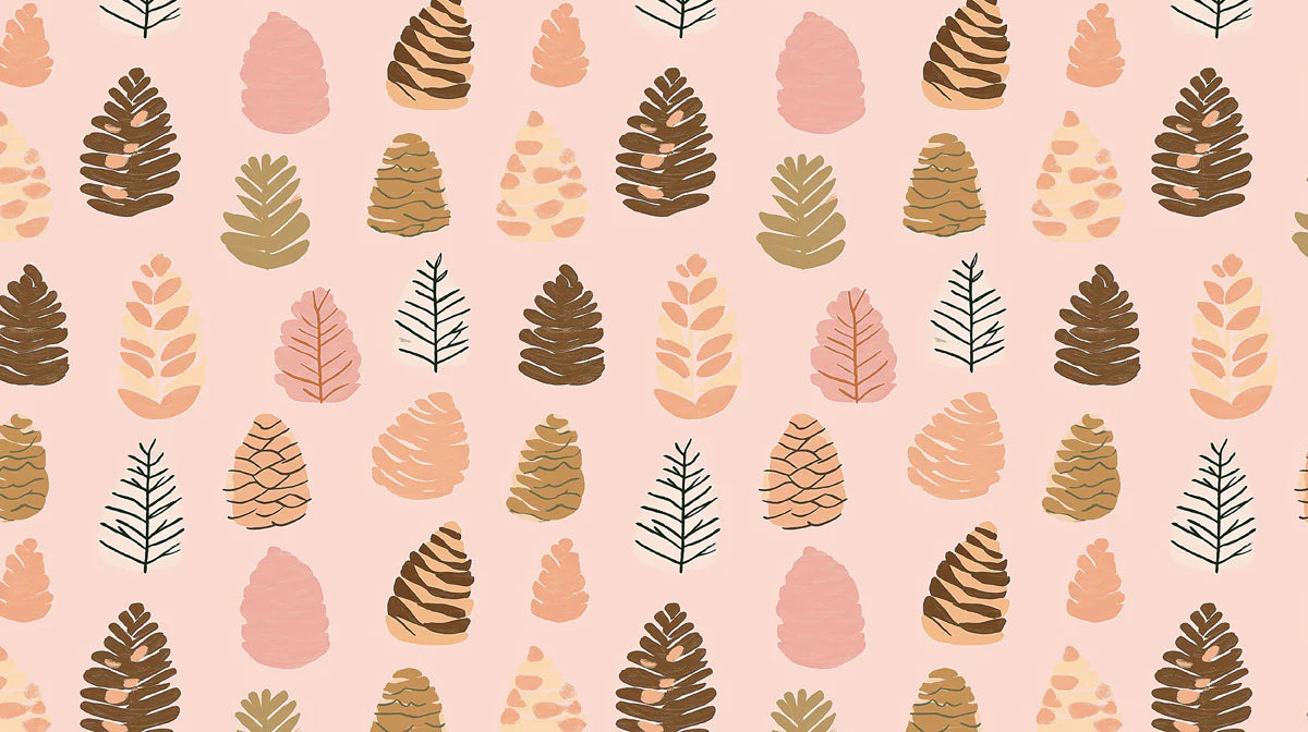 Hand-Drawn Pinecone Botanical Mural Wallpaper — Blush Pink Mural Wallpaper - room preview 02