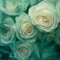 Teal and Cream Rose Mural Wallpaper — Painterly Floral Design Mural Wallpaper - room preview 02