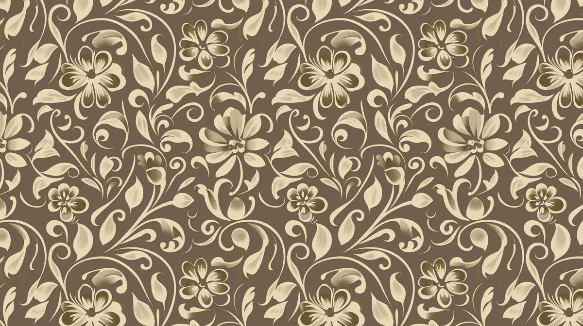 Cocoa Scroll Floral Mural Wallpaper — Vintage Baroque Design Mural Wallpaper - room preview 02
