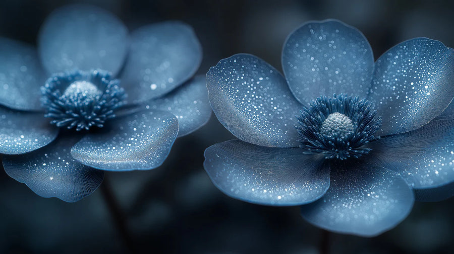 Coral Wallpaper Mural – Reef Wall Mural – Dew-Kissed Anemone — Moody Botanical Blue printable artwork
