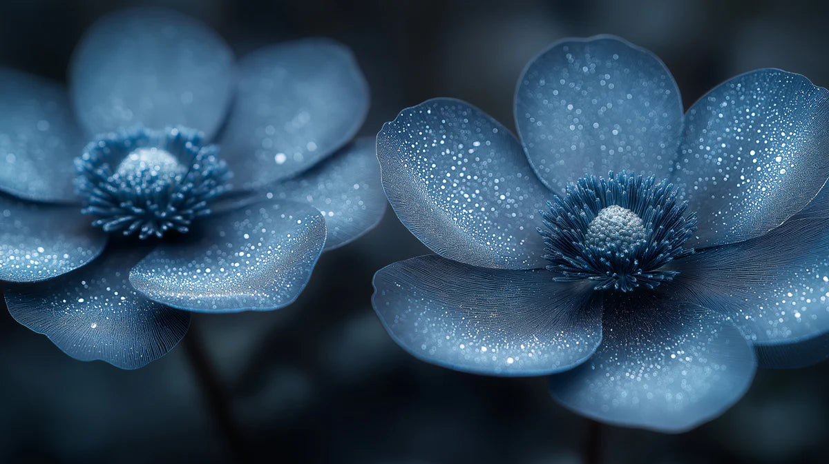 Dew-Kissed Anemone Mural Wallpaper — Moody Botanical Blue Mural Wallpaper - room preview 02