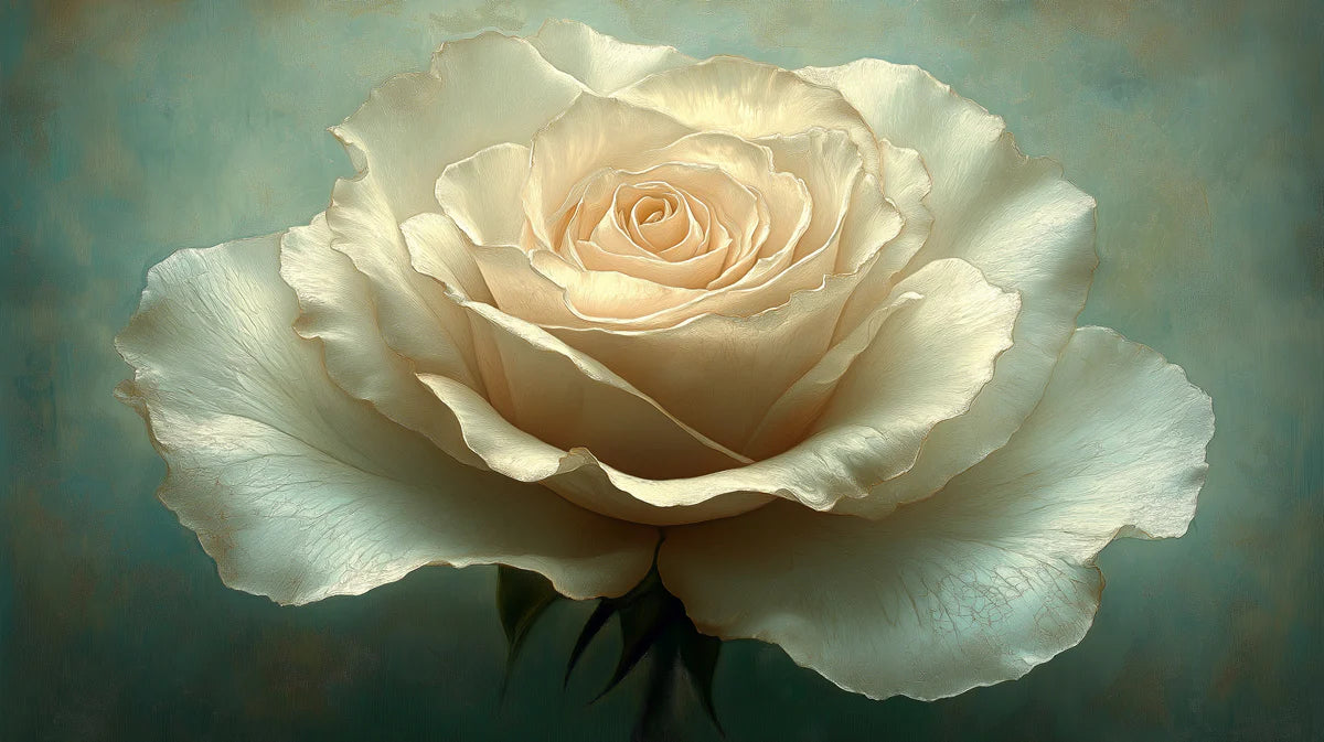 Cream Rose Botanical Mural Wallpaper — Vintage Oil Painting Style Mural Wallpaper - room preview 02