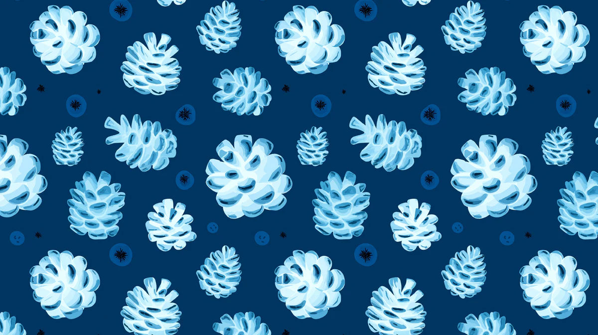 Frosted Pinecone Mural Wallpaper — Whimsical Winter Blue Mural Wallpaper - room preview 02