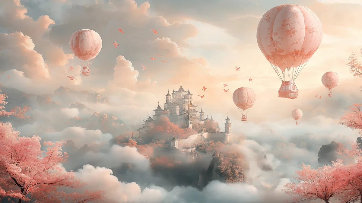 Floating Castle Mural Wallpaper — Whimsical Dreamscape Sky Mural Wallpaper - room preview 02
