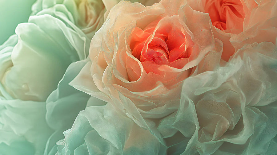 Papier peint mural Macro Pêche et Menthe Jardin de Roses printable artwork