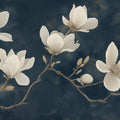 White Magnolia Mural Wallpaper — Moody Navy Botanical Wall Decor Mural Wallpaper - room preview 02