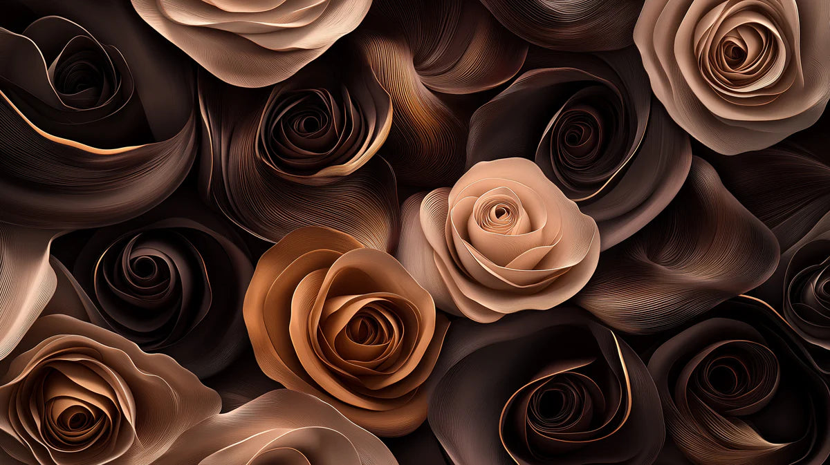 Abstract Chocolate Rose Mural Wallpaper — Warm Floral Wall Decor Mural Wallpaper - room preview 02