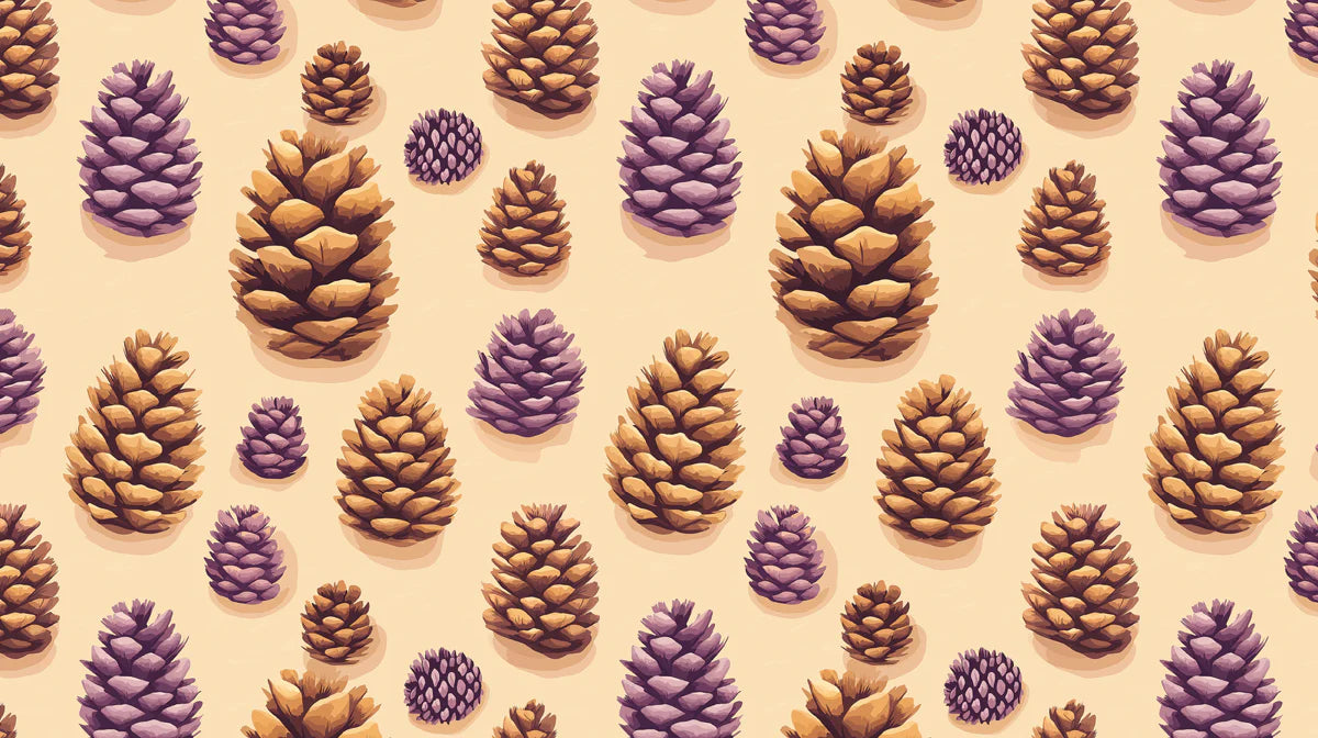 Golden & Purple Pinecone Botanical Mural Wallpaper - room preview 02