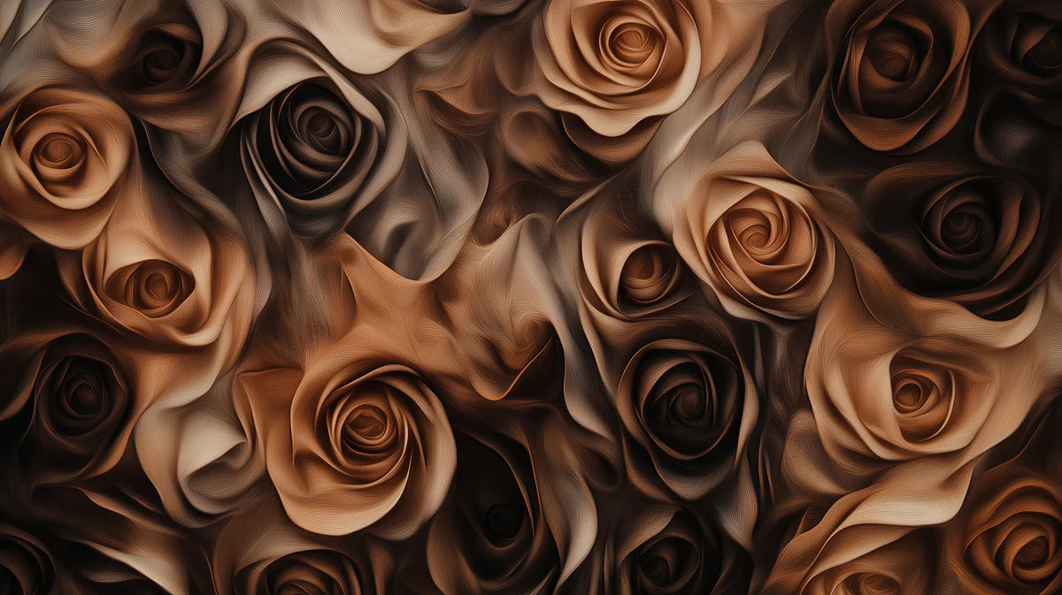 Vintage Rose Mural Wallpaper in Warm Mocha and Toffee Tones Mural Wallpaper - room preview 02
