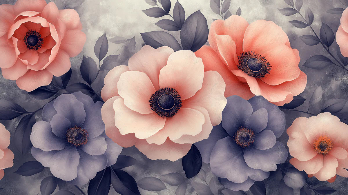 Watercolor Peach and Lavender Floral Mural Wallpaper - room preview 02