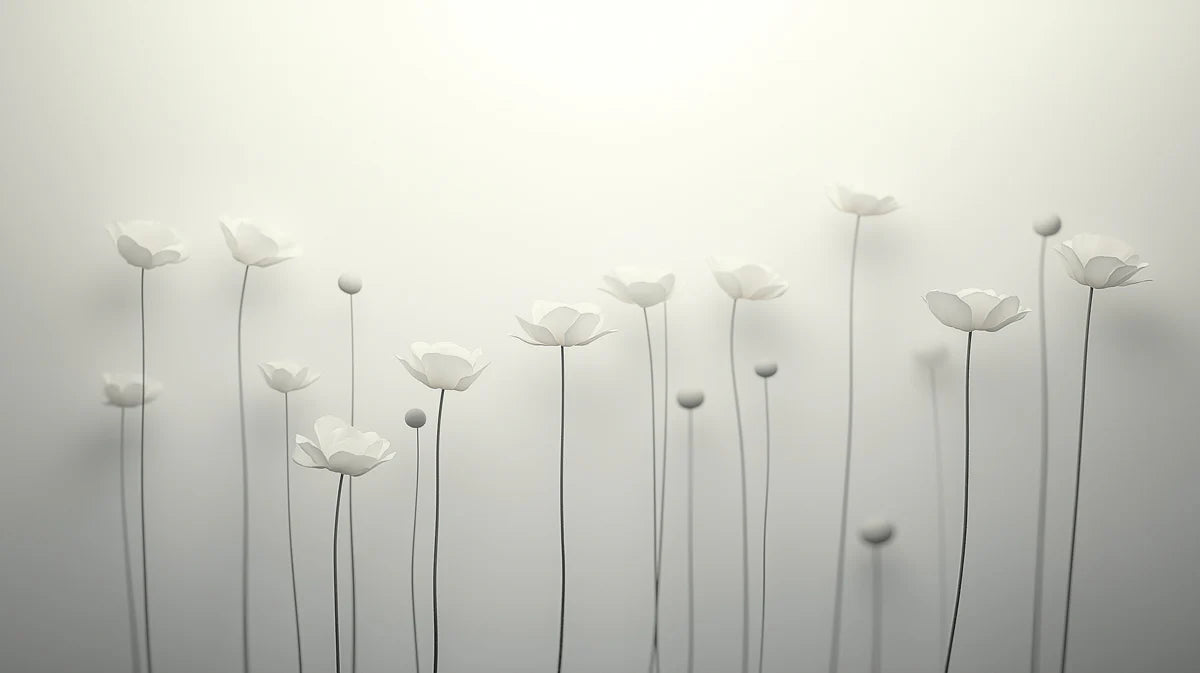 Minimalist Sculptural Tulip Mural Wallpaper — Soft White Floral Mural Wallpaper - room preview 02