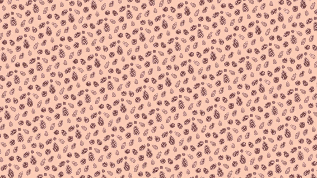 Etched Pinecone Mural Wallpaper — Soft Peach and Brown Botanical Mural Wallpaper - room preview 02