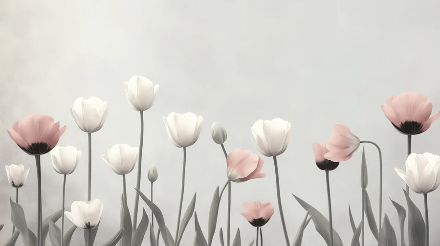 Floral Wallpaper Mural – Flower Wallpaper – Minimalist Tulip Garden — Soft Pastel Floral printable artwork
