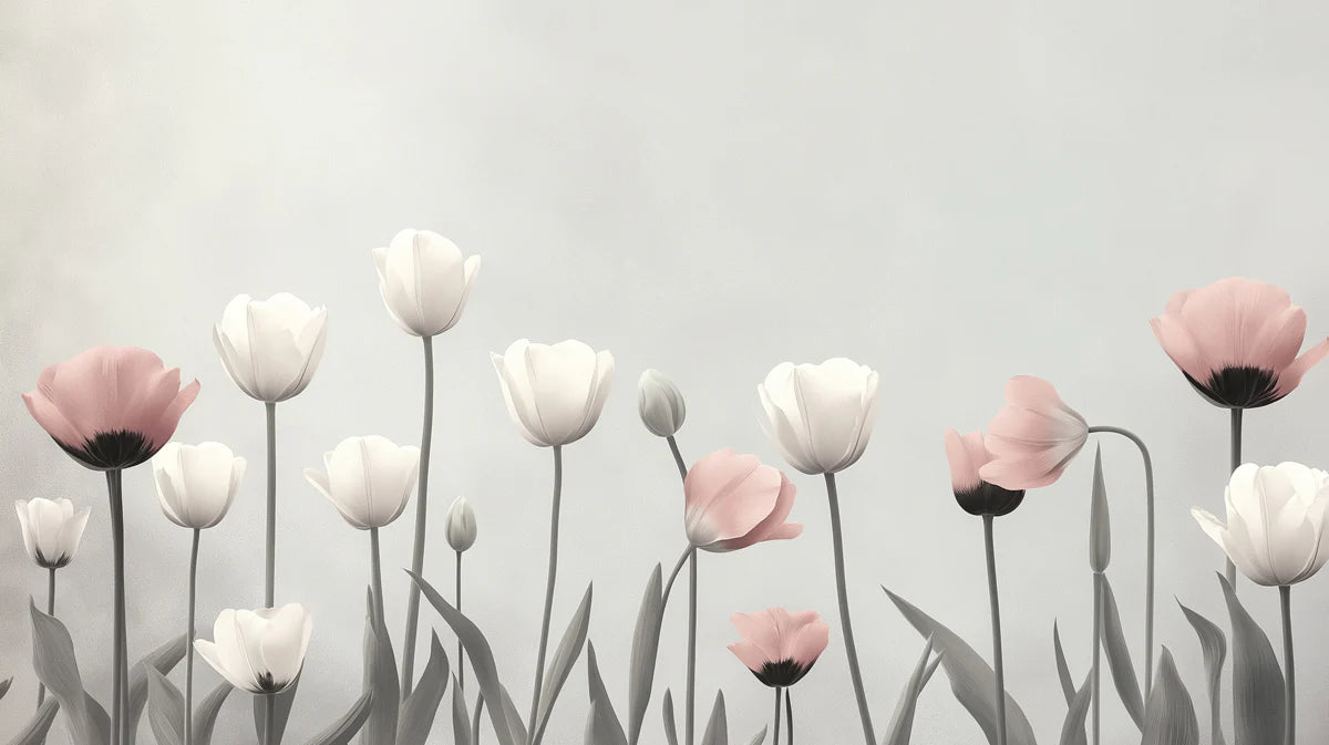 Minimalist Tulip Garden Mural Wallpaper — Soft Pastel Floral Mural Wallpaper - room preview 02