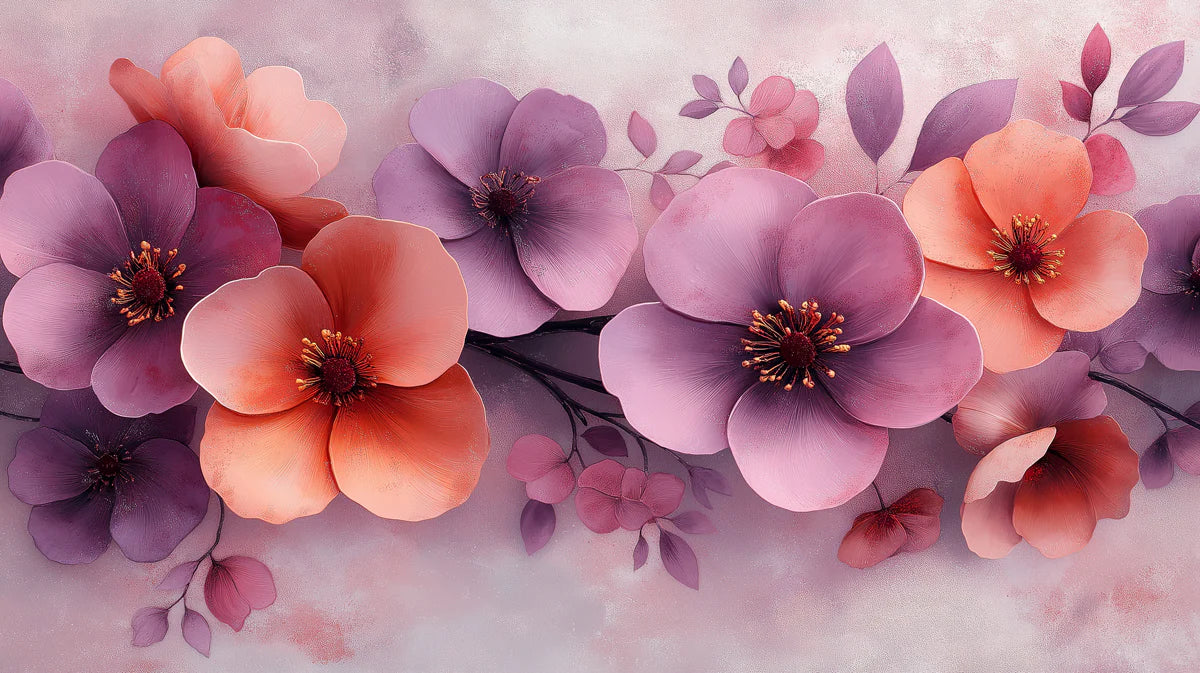 Watercolor Blossoms Mural Wallpaper — Soft Floral Art Mural Wallpaper - room preview 02