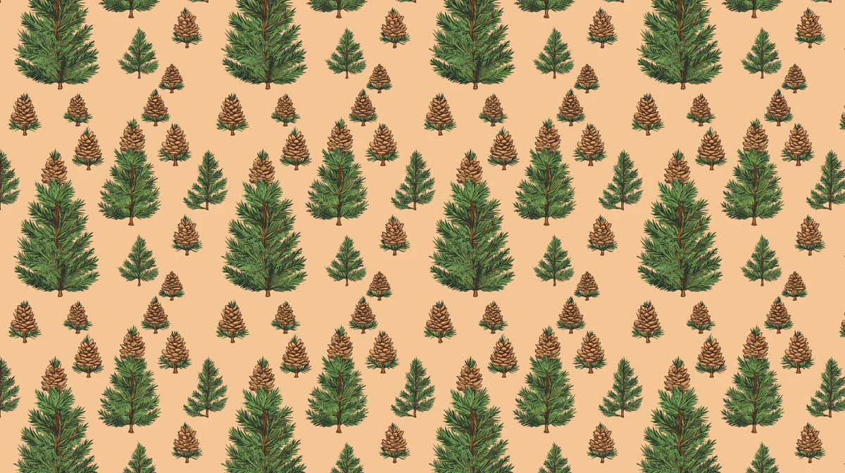 Woodland Pinecone and Conifer Mural Wallpaper —Earthy Sketch Mural Wallpaper - room preview 02