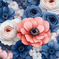 Coral and Navy Floral Mural Wallpaper in Painterly Style Mural Wallpaper - room preview 02