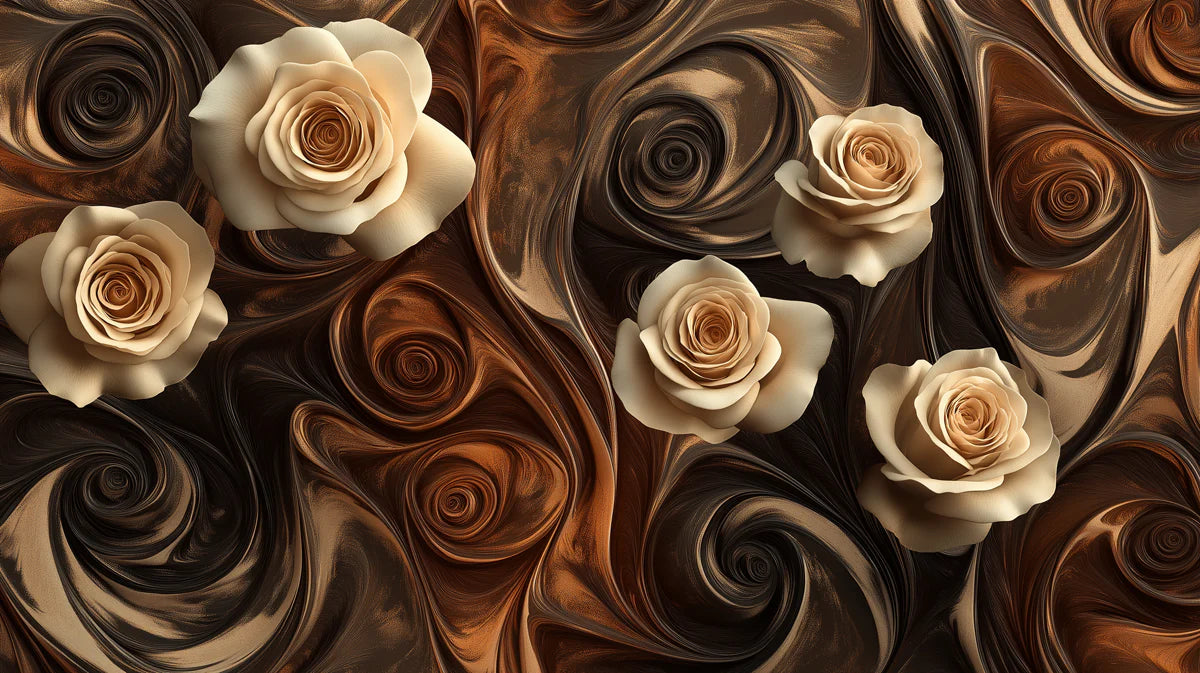 Cream Rose Swirl Mural Wallpaper — Sophisticated Fluid Art Design Mural Wallpaper - room preview 02