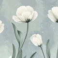 White Tulip Garden Mural Wallpaper with Soft Blue Wash Mural Wallpaper - room preview 02