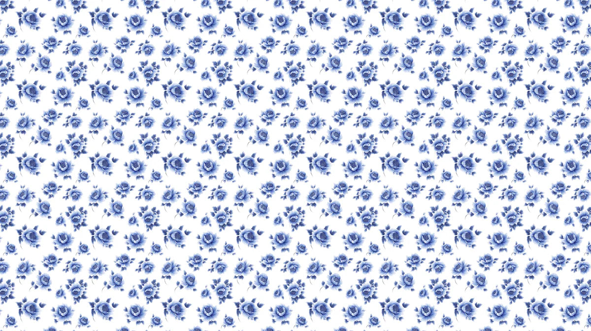 Chinoiserie Blue Rose Mural Wallpaper — Classic Floral Design Mural Wallpaper - room preview 02