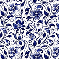 Indigo Bloom Swirl Mural Wallpaper — Porcelain Floral Elegance Mural Wallpaper - room preview 02