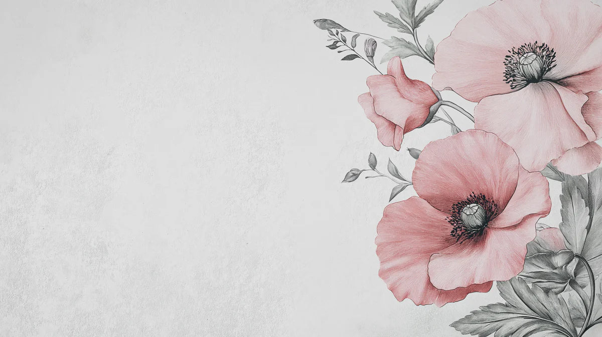 Minimalist Pink Peony Mural Wallpaper — Elegant Sketch Illustration Mural Wallpaper - room preview 02