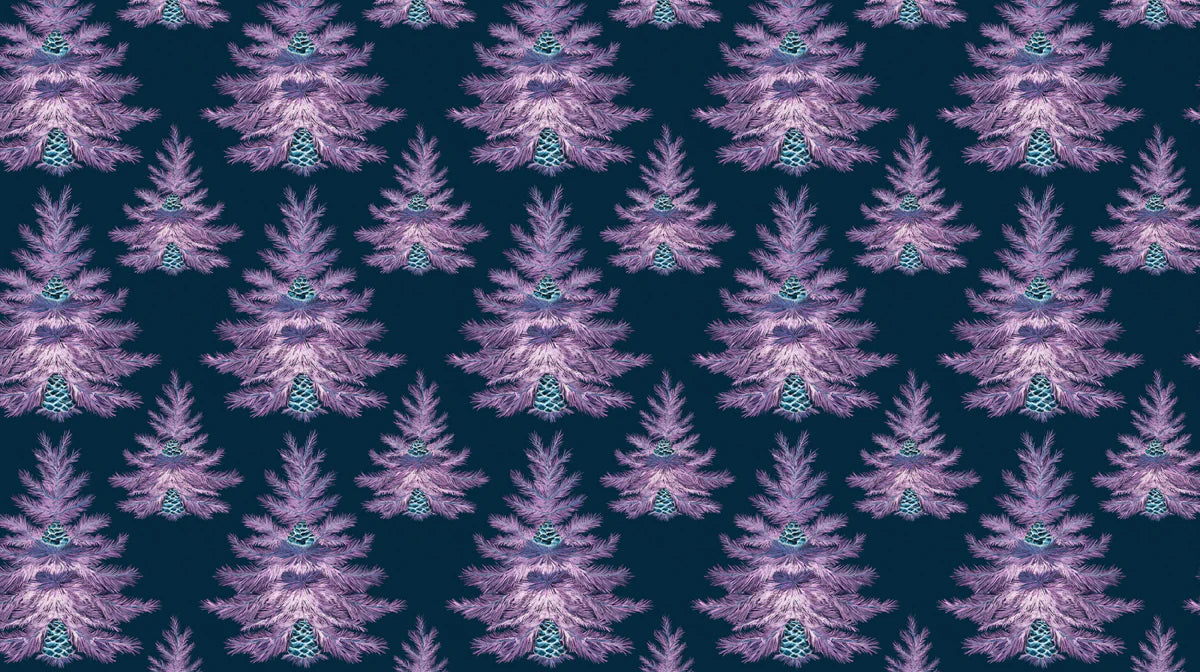 Midnight Fir Mural Wallpaper — Frosted Lavender Forest Pattern Mural Wallpaper - room preview 02