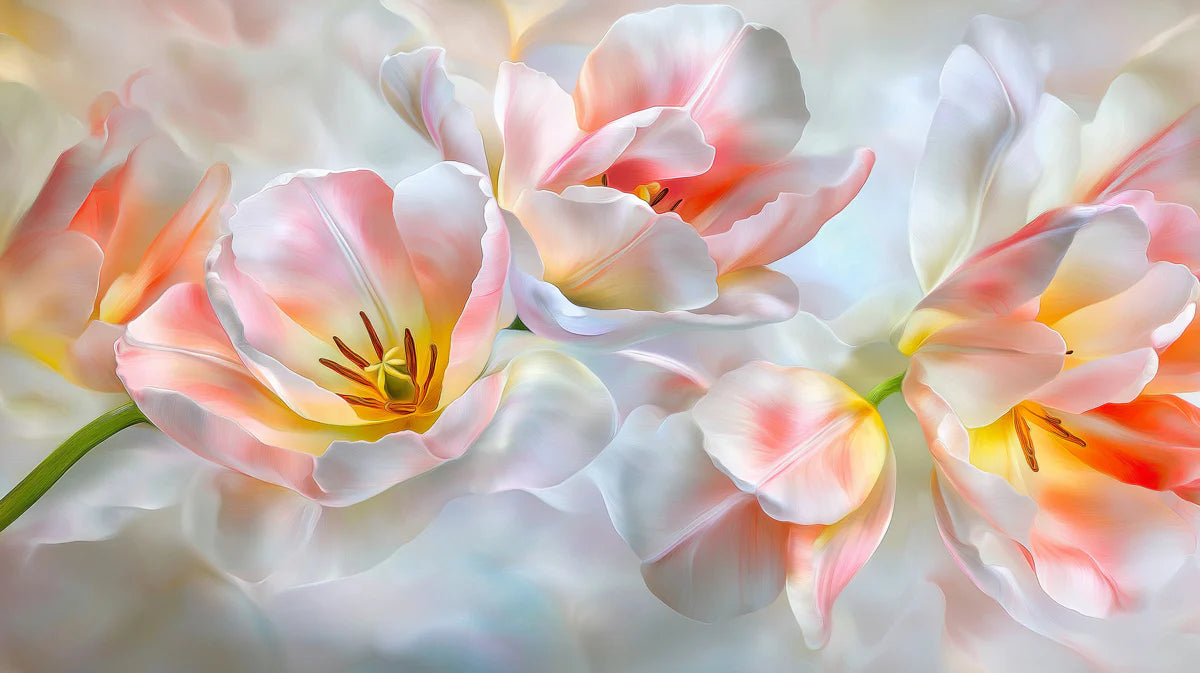 Radiant Tulip Bloom Mural Wallpaper — Soft Painterly Floral Mural Wallpaper - room preview 02