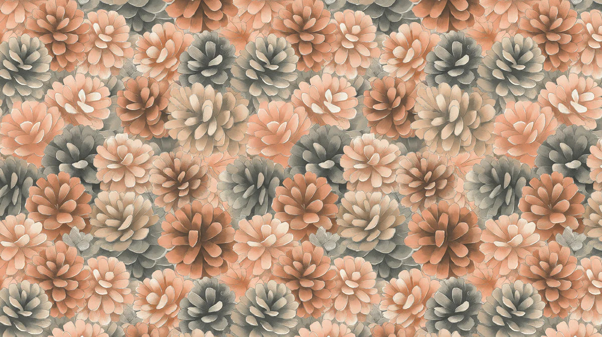 Rustic Pine Cone Mural Wallpaper — Warm Earthy Floral Pattern Mural Wallpaper - room preview 02