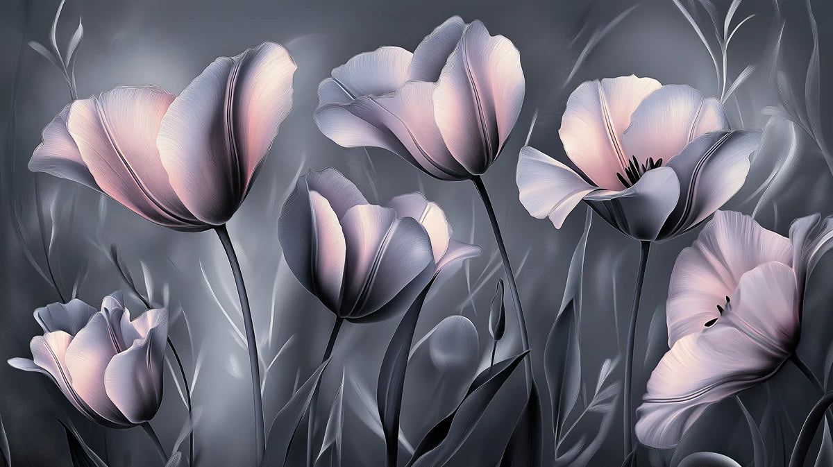Twilight Tulip Mural Wallpaper — Moody Floral Wall Art Mural Wallpaper - room preview 02