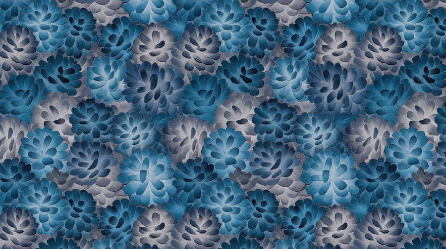 Floral Wallpaper Mural – Flower Wallpaper – Blue Chrysanthemum Floral — Painterly Petal Motif printable artwork