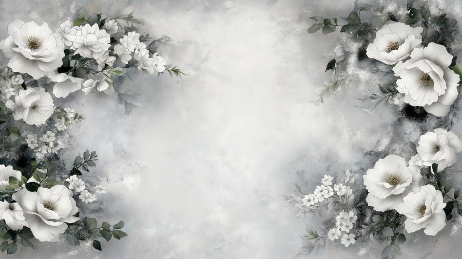 Watercolor Wallpaper Mural – Watercolour Wall Mural – White Floral Garden — Romantic Watercolor Design printable artwork
