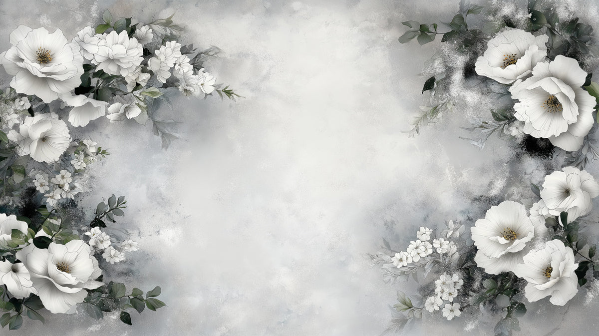 White Floral Garden Mural Wallpaper — Romantic Watercolor Design Mural Wallpaper - room preview 02