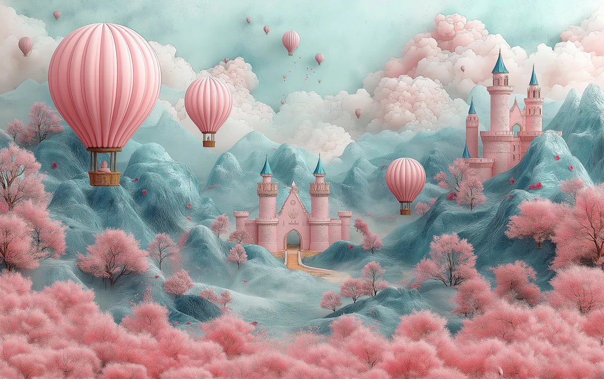 Cotton Candy Kingdom Mural Wallpaper — Whimsical Castle Dreamscape Mural Wallpaper - room preview 02