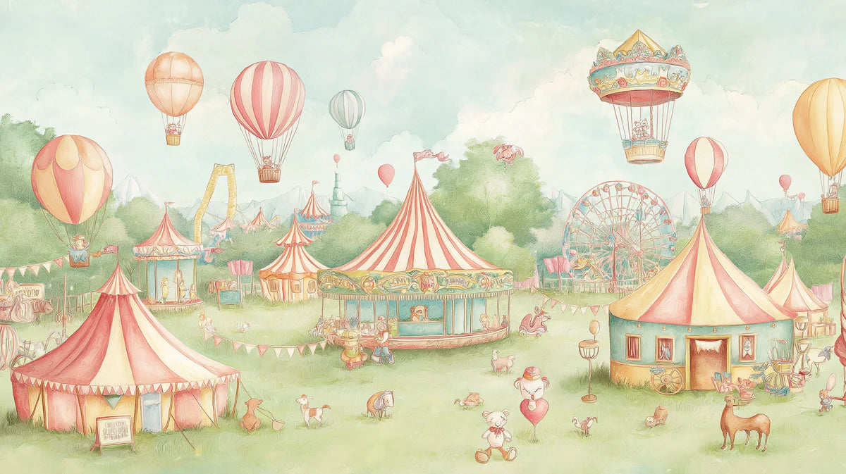Vintage Fairground Mural Wallpaper — Pastel Carnival Illustration Mural Wallpaper - room preview 02
