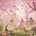 Pink Blossom Bunny Grove Mural Wallpaper — Whimsical Storybook Scene Mural Wallpaper - room preview 02