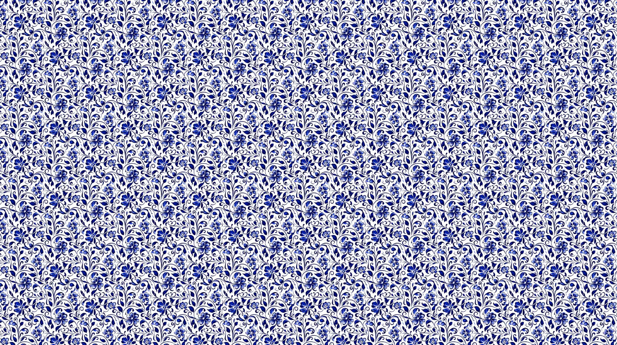 Cobalt Floral Vine Mural Wallpaper — Vintage Ceramic Style Mural Wallpaper - room preview 02