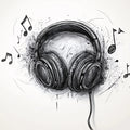 Headphones and Musical Notes Sketch Mural Wallpaper - room preview 02