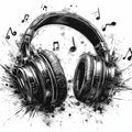 Explosive Headphones Mural Wallpaper — Artistic Music Sketch Mural Wallpaper - room preview 02