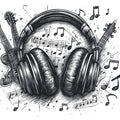 Musical Headphones Mural Wallpaper — Artistic Line Art Design Mural Wallpaper - room preview 02